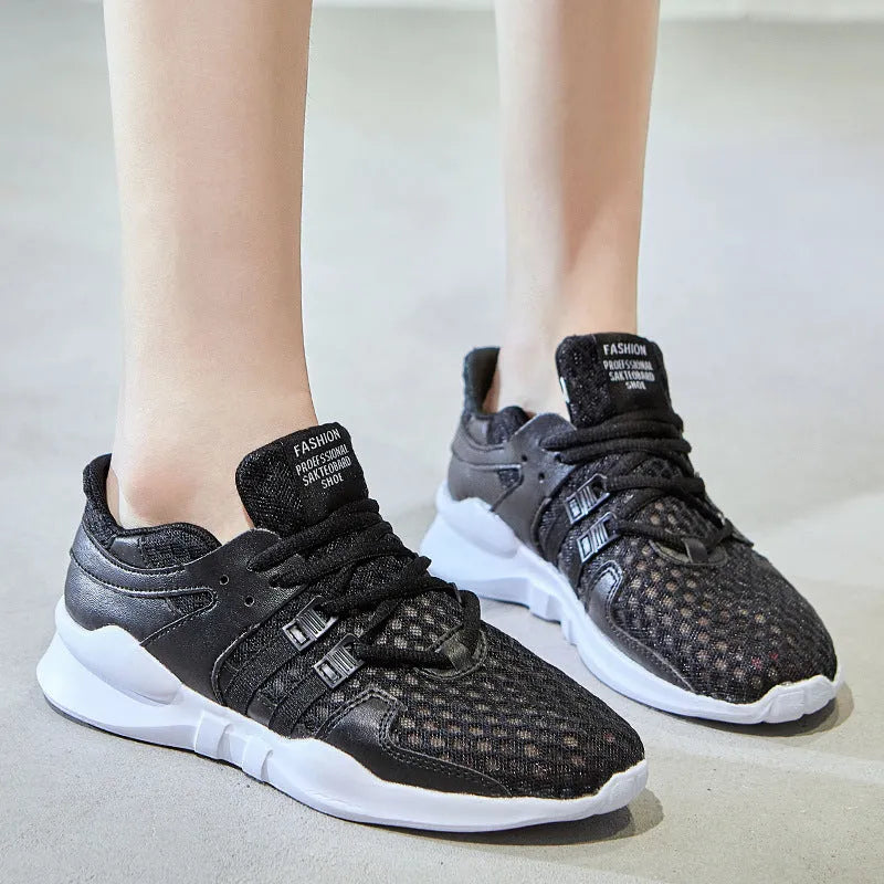 Breathable mesh sneakers with hollow-out design and EVA sole in black and white colour options