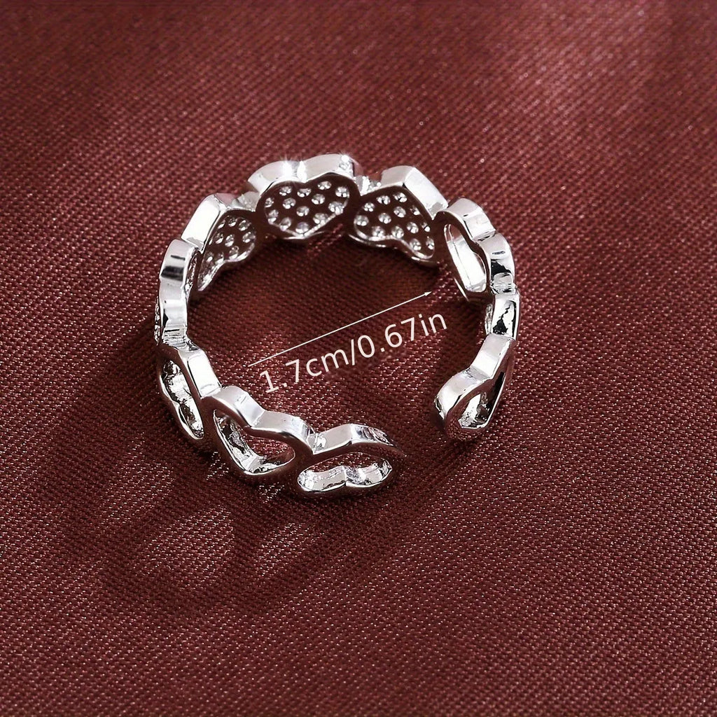 Adjustable opening couples ring with geometric heart design in gold and silver colour options