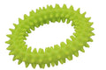 Blue TPR spiky circle ring dog chew toy for dental cleaning on a white background.
