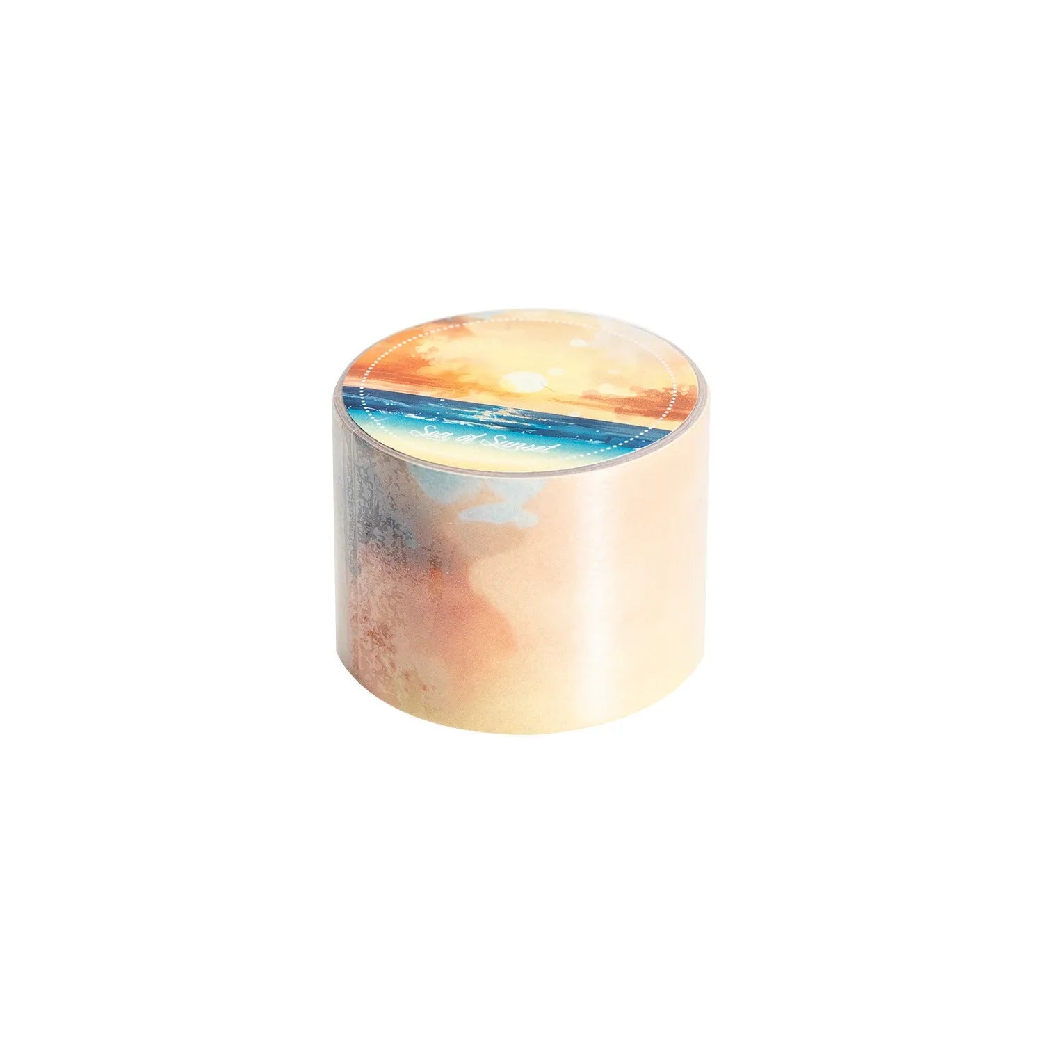 Japanese paper washi tape roll with sky theme designs including clouds, sun, twilight, moon, and nebula