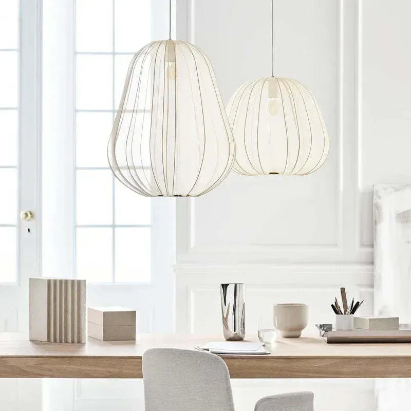 Japanese style pumpkin shaped ceiling lamp with branch type design in white or grey blue colour