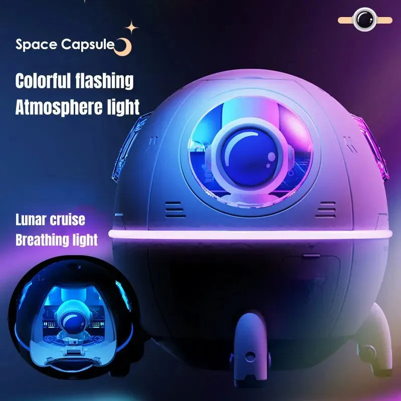 Astronaut-shaped desktop USB humidifier with colourful LED light and 220ml water tank.