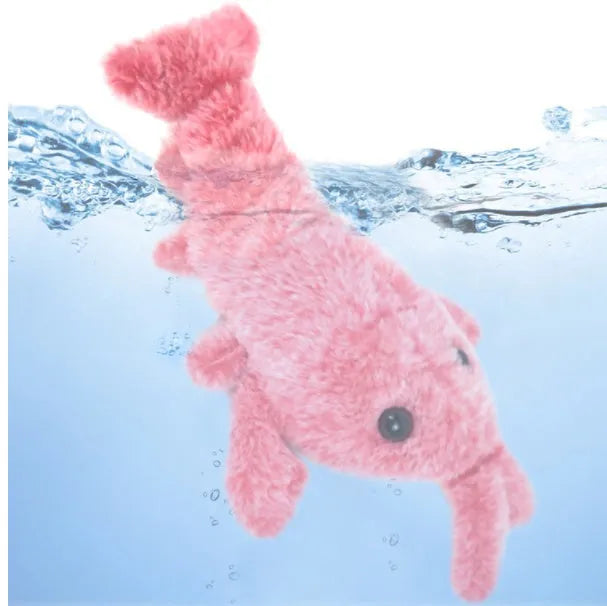 Electric jumping shrimp plush lobster cat toy, USB rechargeable, about 35cm, long-haired carved velvet with filling cotton.