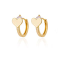 Pair of heart shaped stainless steel stud earrings with 18K gold plating and zircon stone