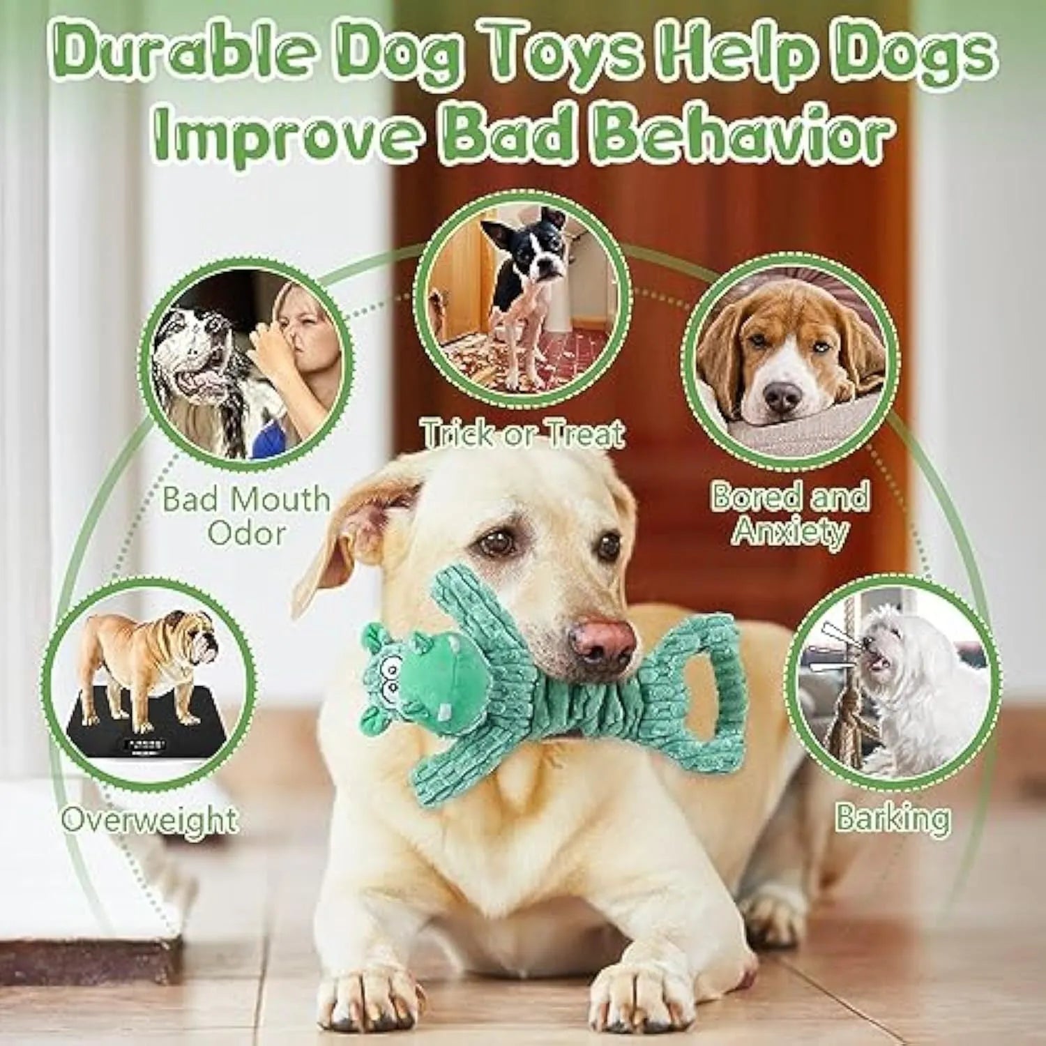Large plush squeaky dog toy with telescopic handle in hippo or monkey design for interactive indoor play