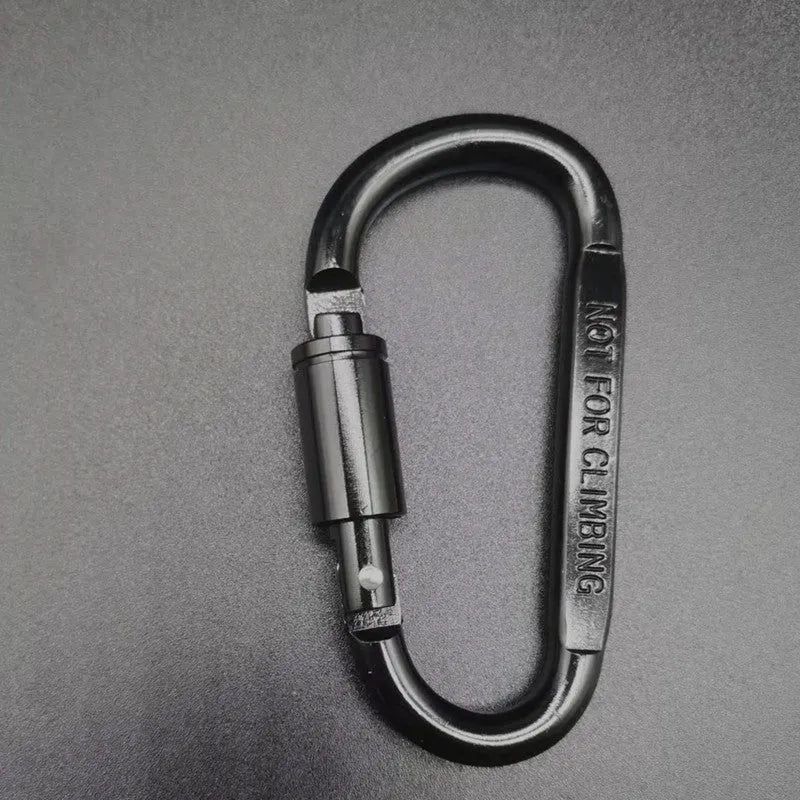 D-type aluminium climbing carabiner with screwgate lock in bright silver colour showing 8cm flat profile