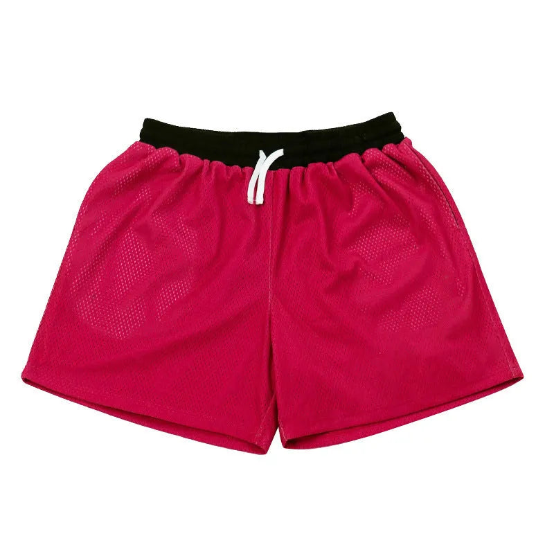 Men's black mesh quick-drying shorts for running and fitness with chemical fibre fabric