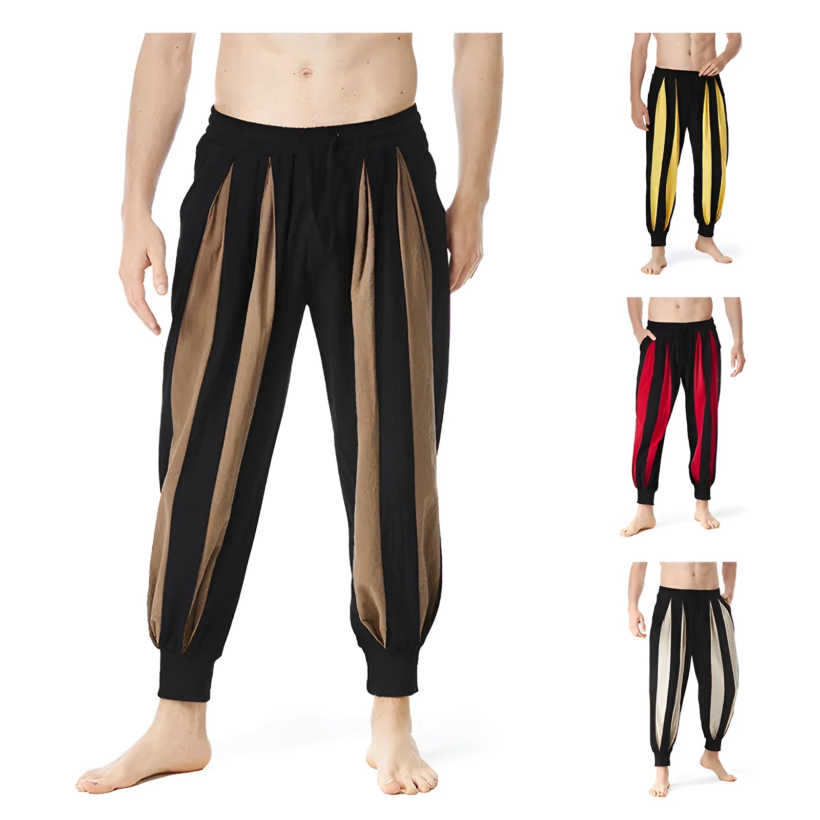 Men's straight-cut casual trousers in polyester available in four colours with Asian sizing standards