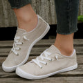 Women's beige fabric casual sneakers with low-top design and rubber sole