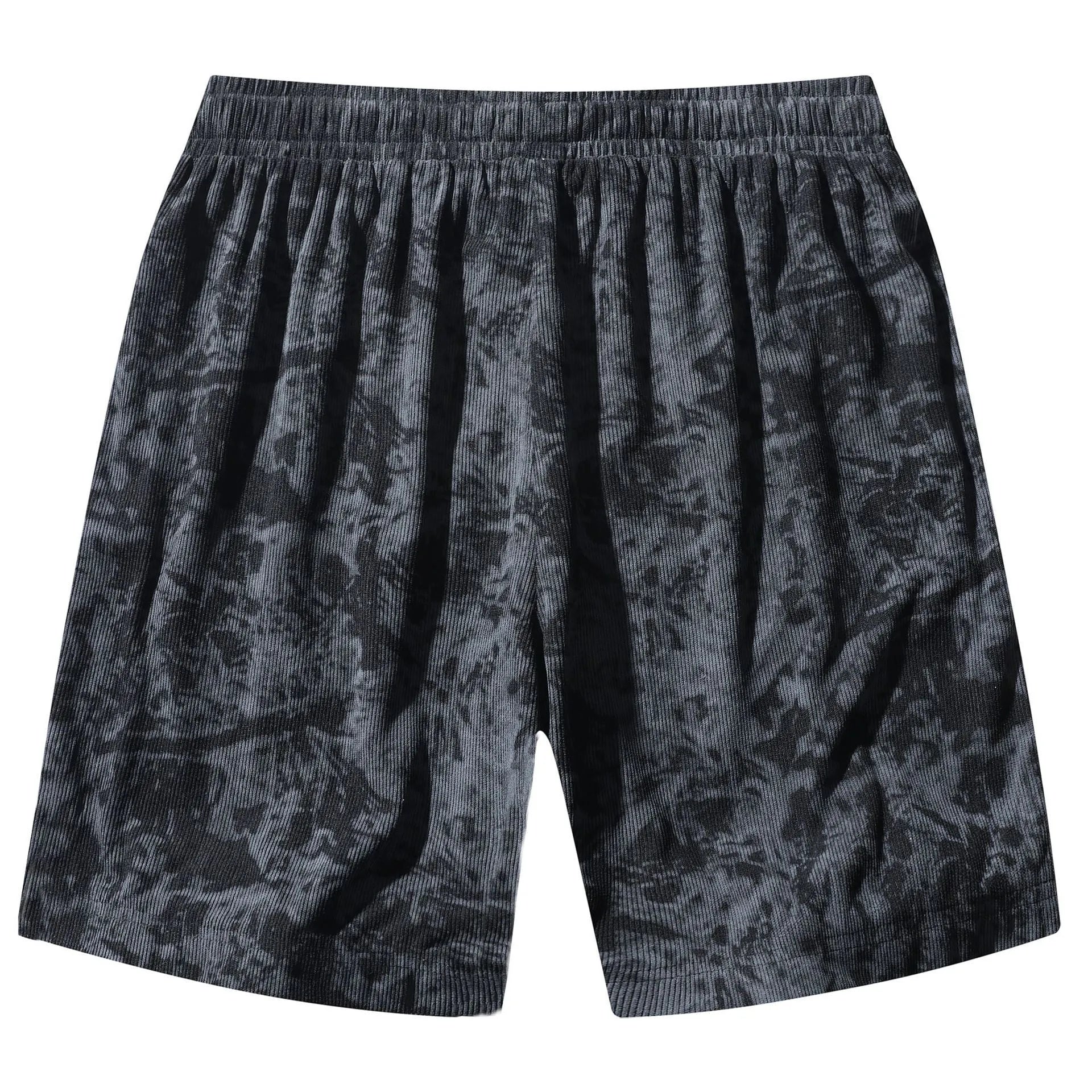 Men's camouflage pattern athletic shorts in corduroy fabric with elasticated waistband