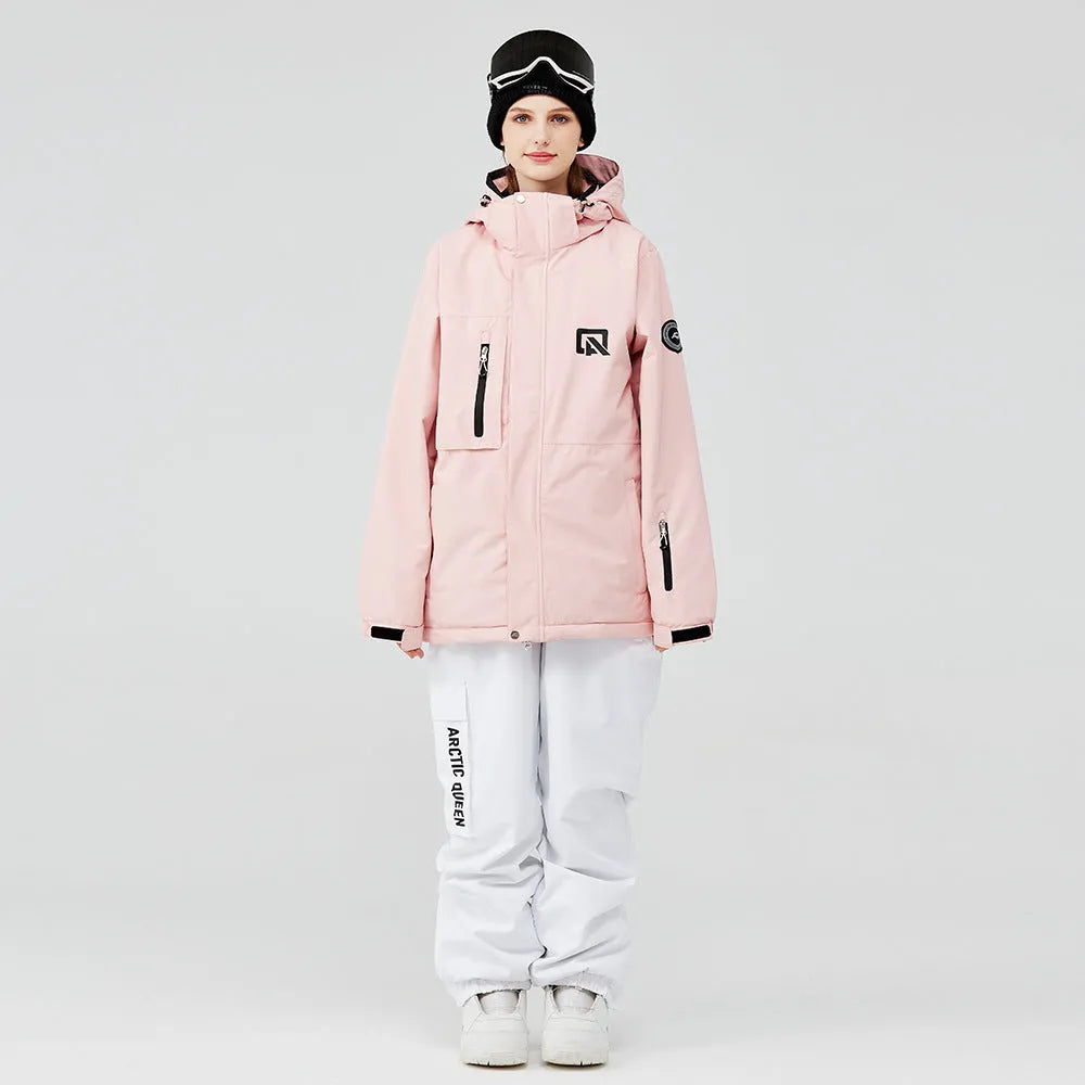 Blue and black unisex winter ski suit jacket and pants for snow sports.