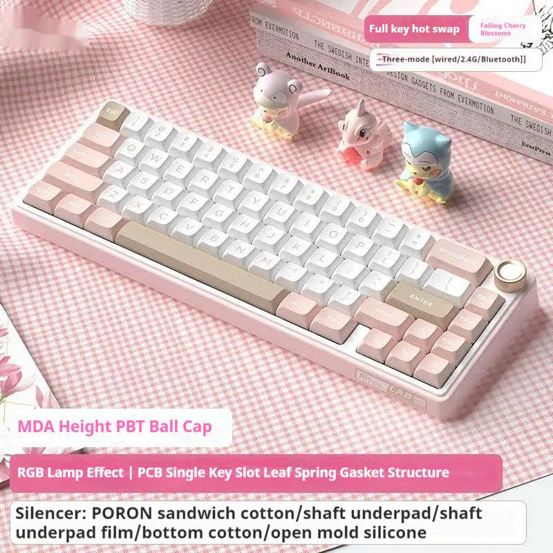 White wireless mechanical keyboard with RGB lighting and selectable mechanical axis options for gaming and office