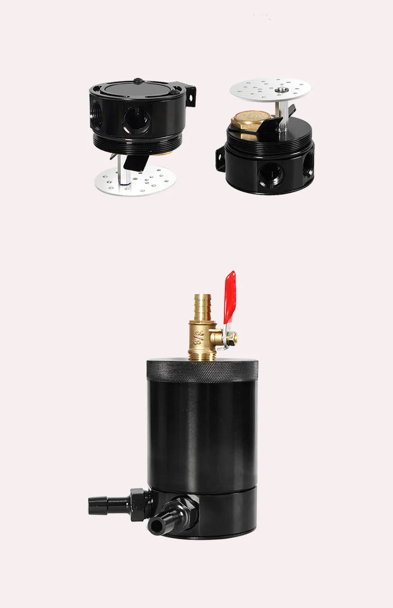 Black and silver aluminium automotive two-hole breathable machine oil pot with oil-free valve