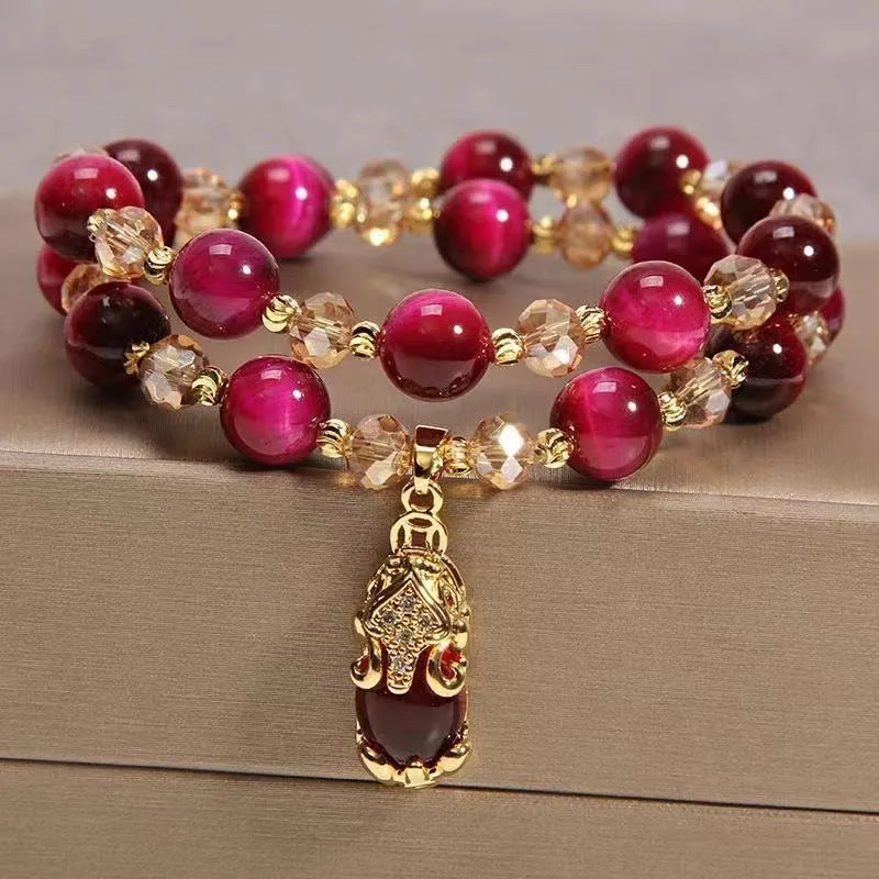 Handmade Tigereye stone bracelet on adjustable chain with fox charm pendant