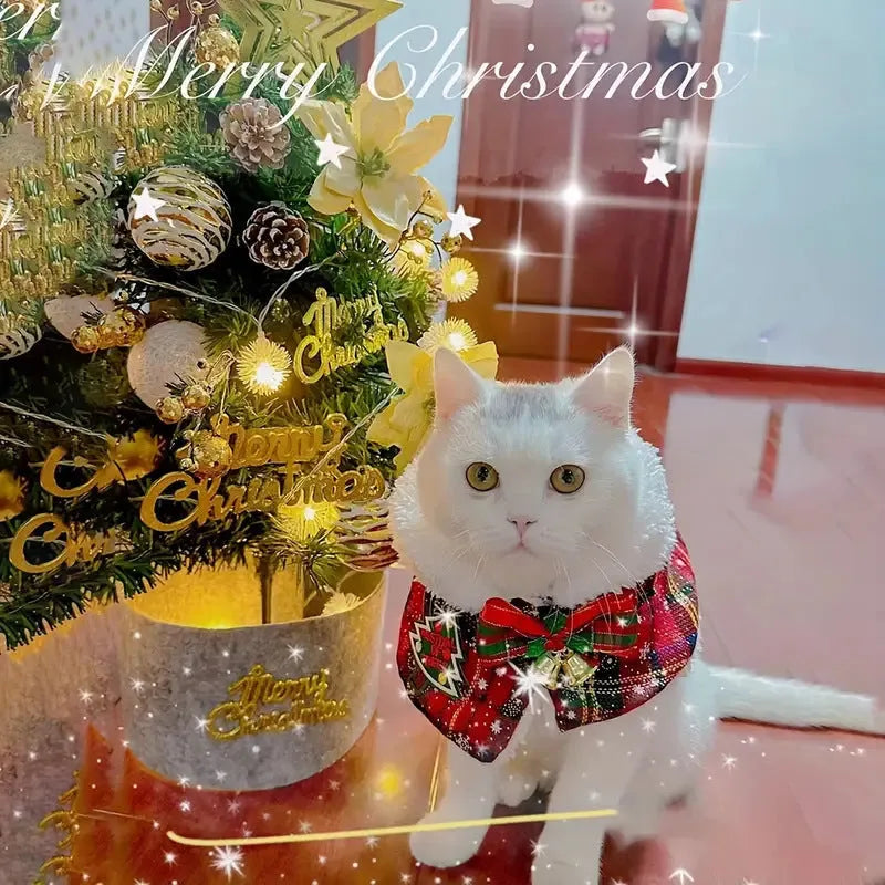 Polyester pet scarf with festive snowflake pattern for winter holidays and Christmas celebrations