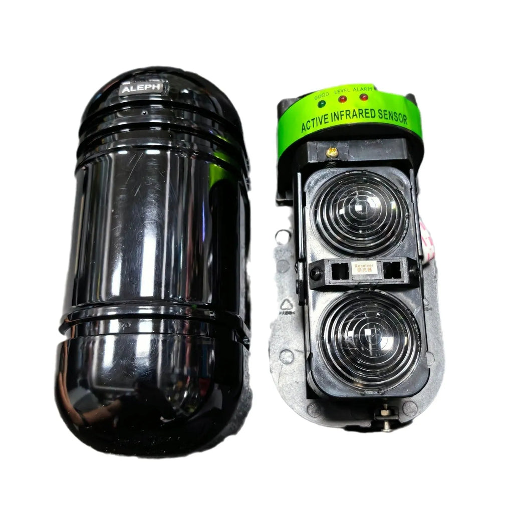 Black infrared security alarm detector with 2 beam system and wired connections