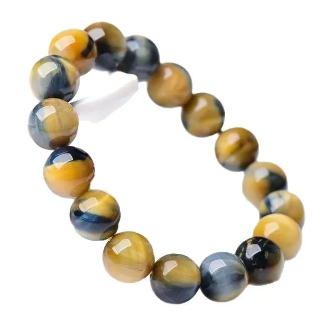 Handmade fantasy tiger eye agate bracelet with round beads in geometric unisex design