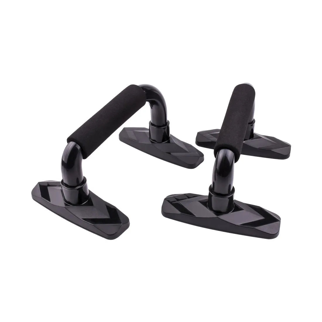 A pair of I-shaped blue push up bars made from PP sponge on a floor.