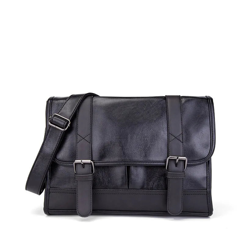Black Korean style men's commuter backpack with anti-theft features and decorative stitching