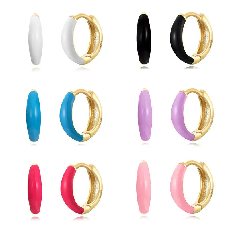 Geometric U-shaped oval curved epoxy earrings in seven colours on silver-plated copper