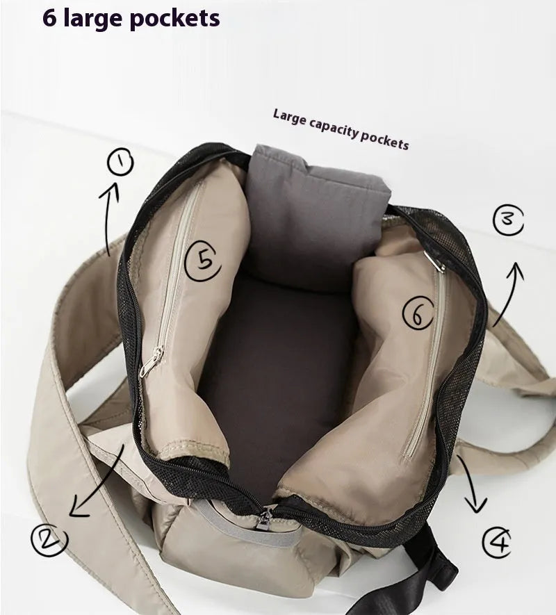 Apricot-coloured cloth pet handbag for small dogs measuring 41x16x28 cm