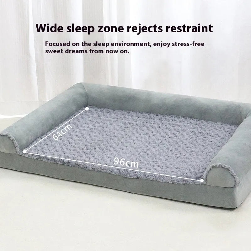Grey cloth dog kennel with removable cushion for medium large breeds in indoor setting