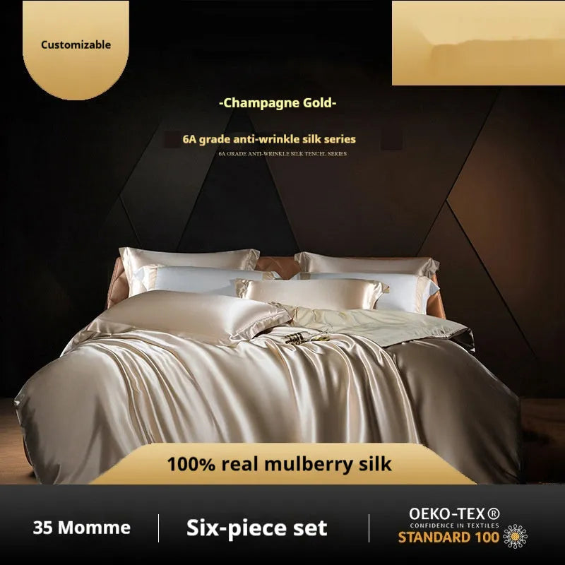 Silk four-piece quilt cover set in solid colour light luxury style with multiple size options