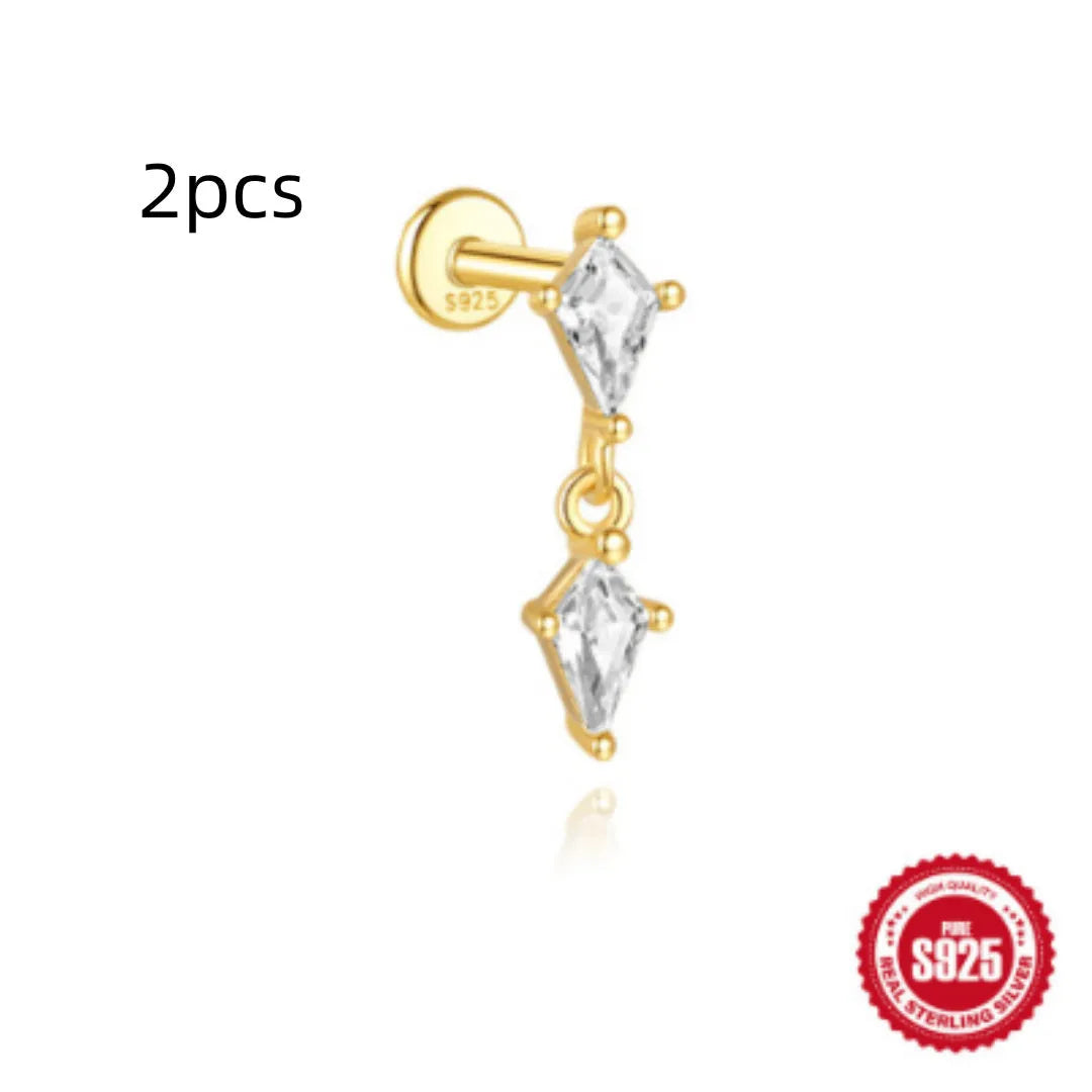 S925 sterling silver water drop earrings with flat spiral puncture detail in gold electroplated finish