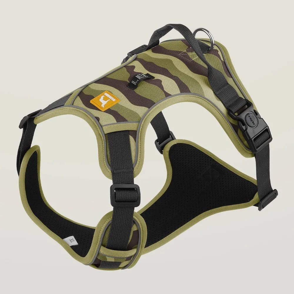 Reflective dog walking harness with chest and back design in oxford cloth construction