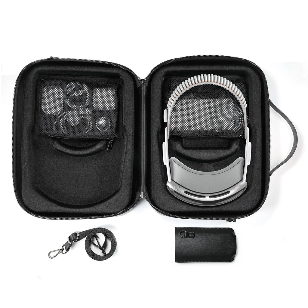 Black superfiber MR glasses storage box for Vision Pro headset protection.