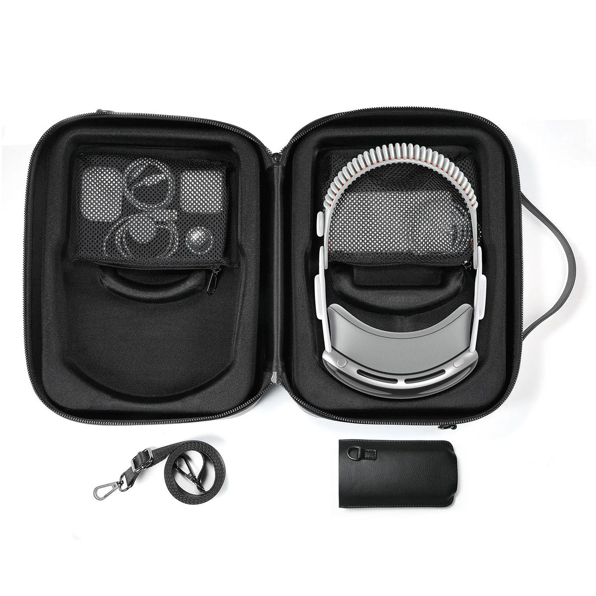 Black superfiber MR glasses storage box for Vision Pro headset protection.