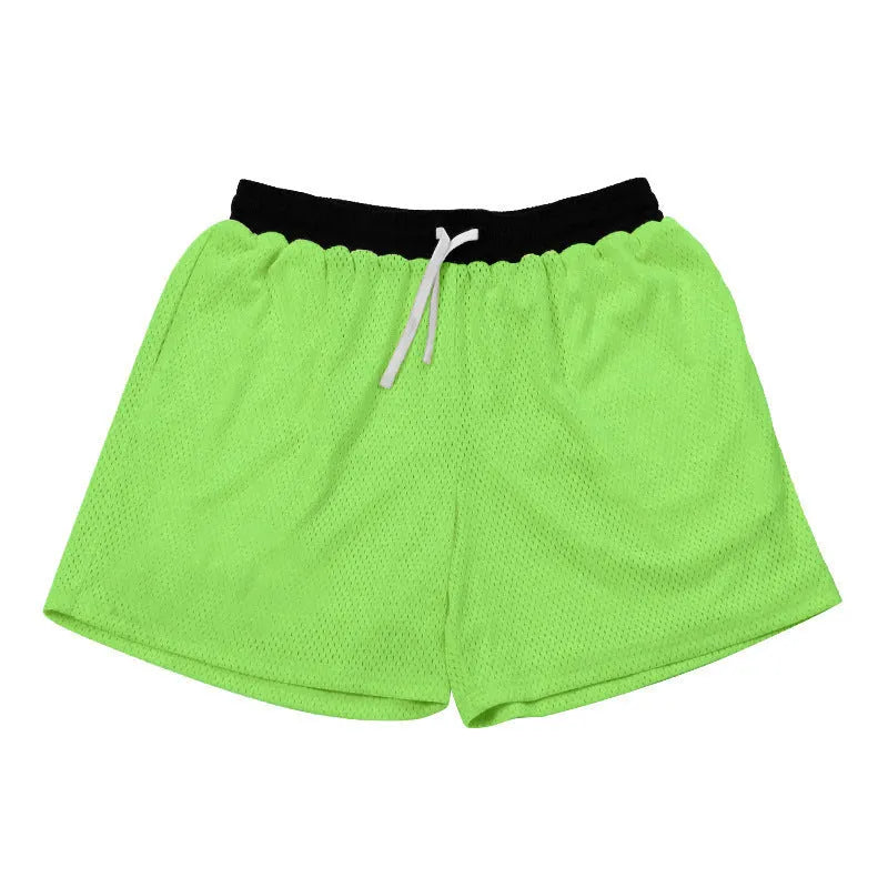 Men's black mesh quick-drying shorts for running and fitness with chemical fibre fabric