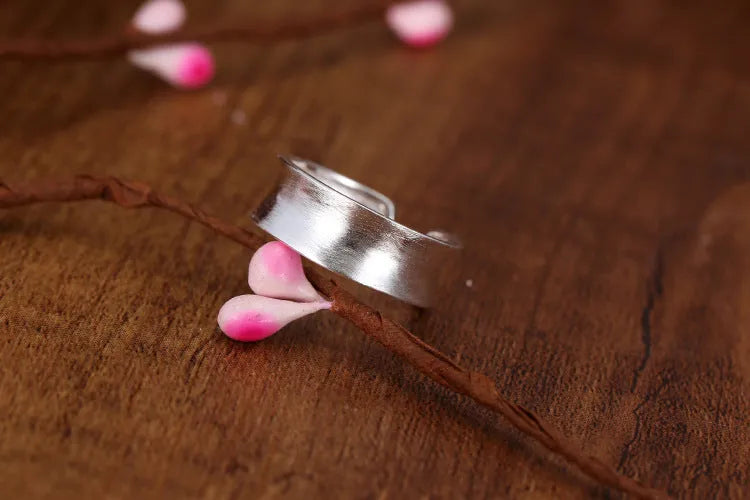 Open frosted sterling silver ring with geometry shape and adjustable opening