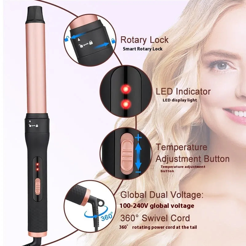 Three-tube water wave hair curler styling tool with AC power cord