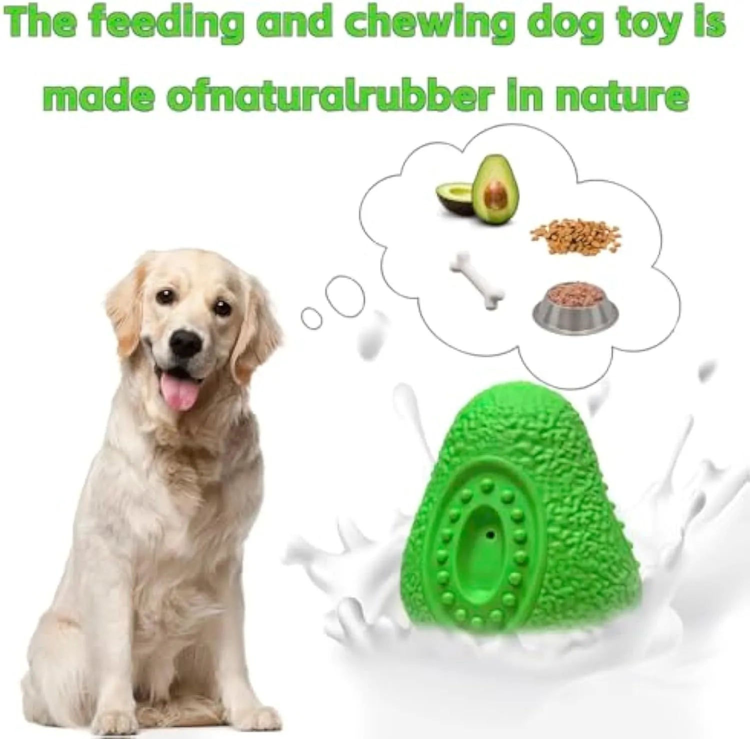 Green avocado-shaped heavy duty rubber dog chew toy for aggressive chewers.
