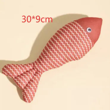 Catnip-filled fish cat toy in yellow, red or blue colours in large or medium sizes