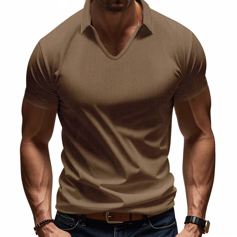 Men's loose fit V-neck short sleeve t-shirt in a light grey solid colour