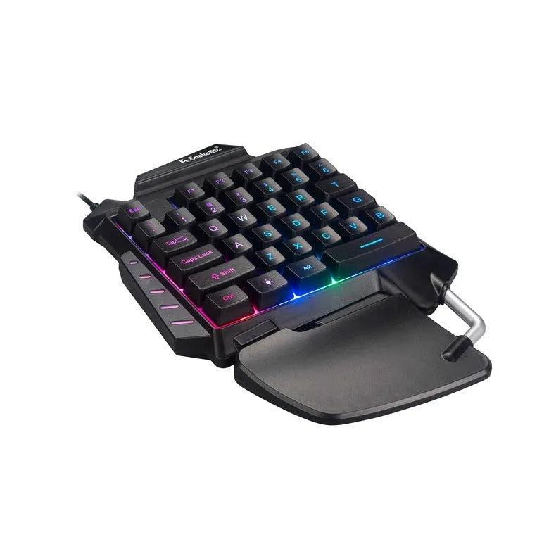 Black one-handed gaming keyboard for left hand PUBG mobile gameplay