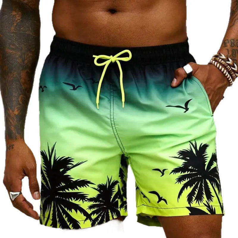 Men's loose fit ethnic style swimming trunks in polyester fibre fabric, shown in colour J001.