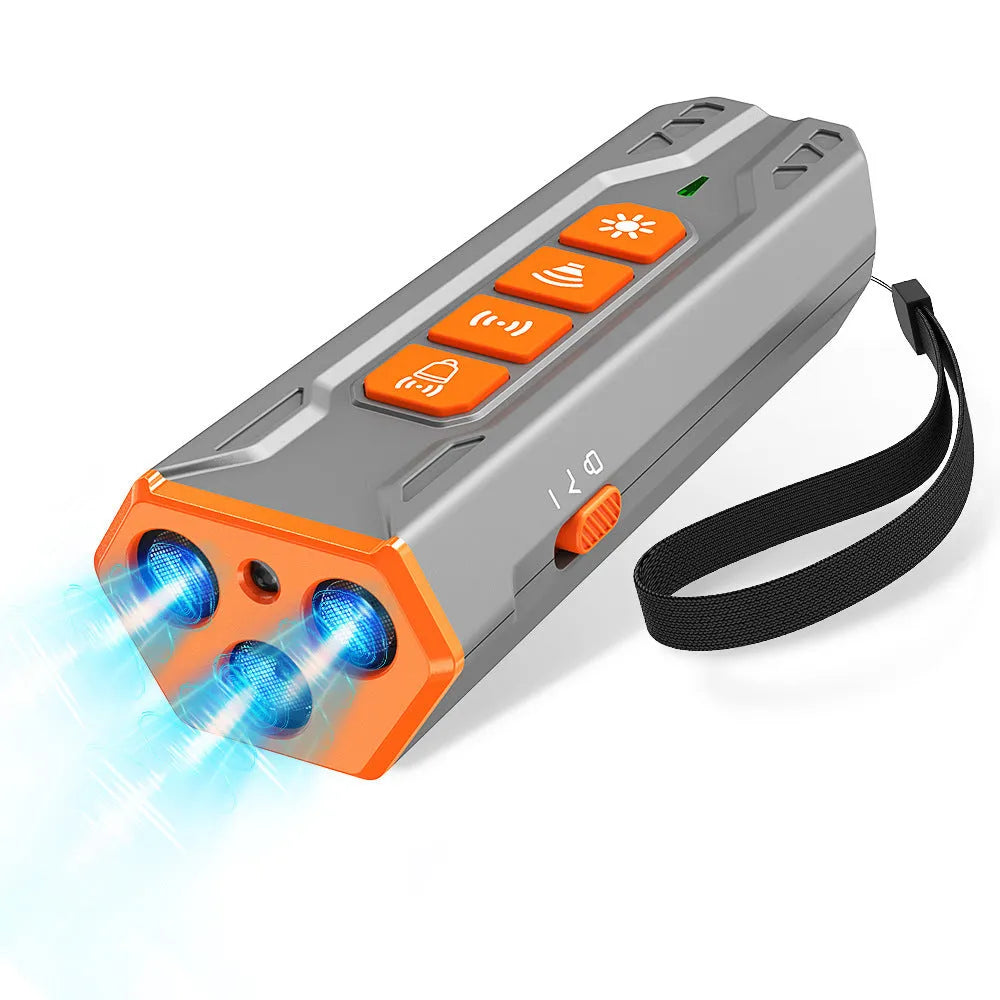 Three-head ultrasonic dog trainer with creative home lighting design in black and orange colour.