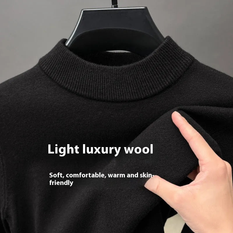Men's solid colour half turtleneck knitwear pullover in fine wool yarn