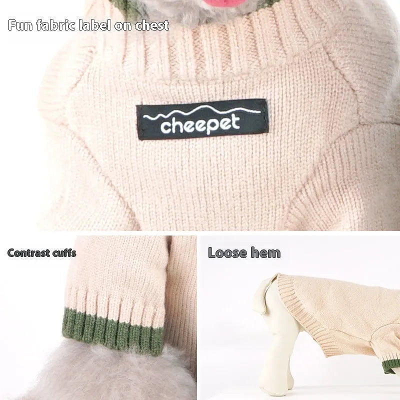 British-style wool pet sweater with contrast-colour two-leg design for cats and dogs in autumn and winter