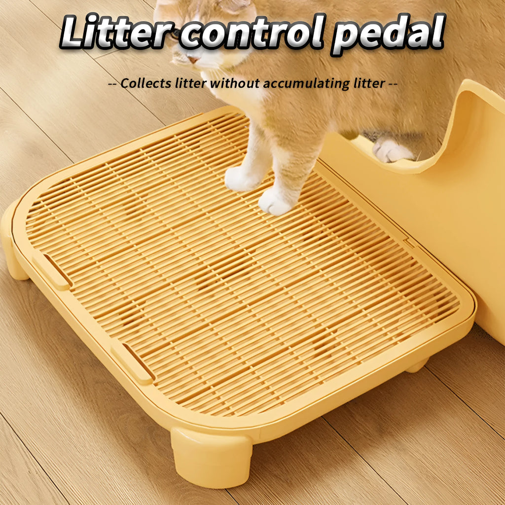 Milk yellow plastic cat litter mat with anti-slip silicone feet for reducing scattered litter