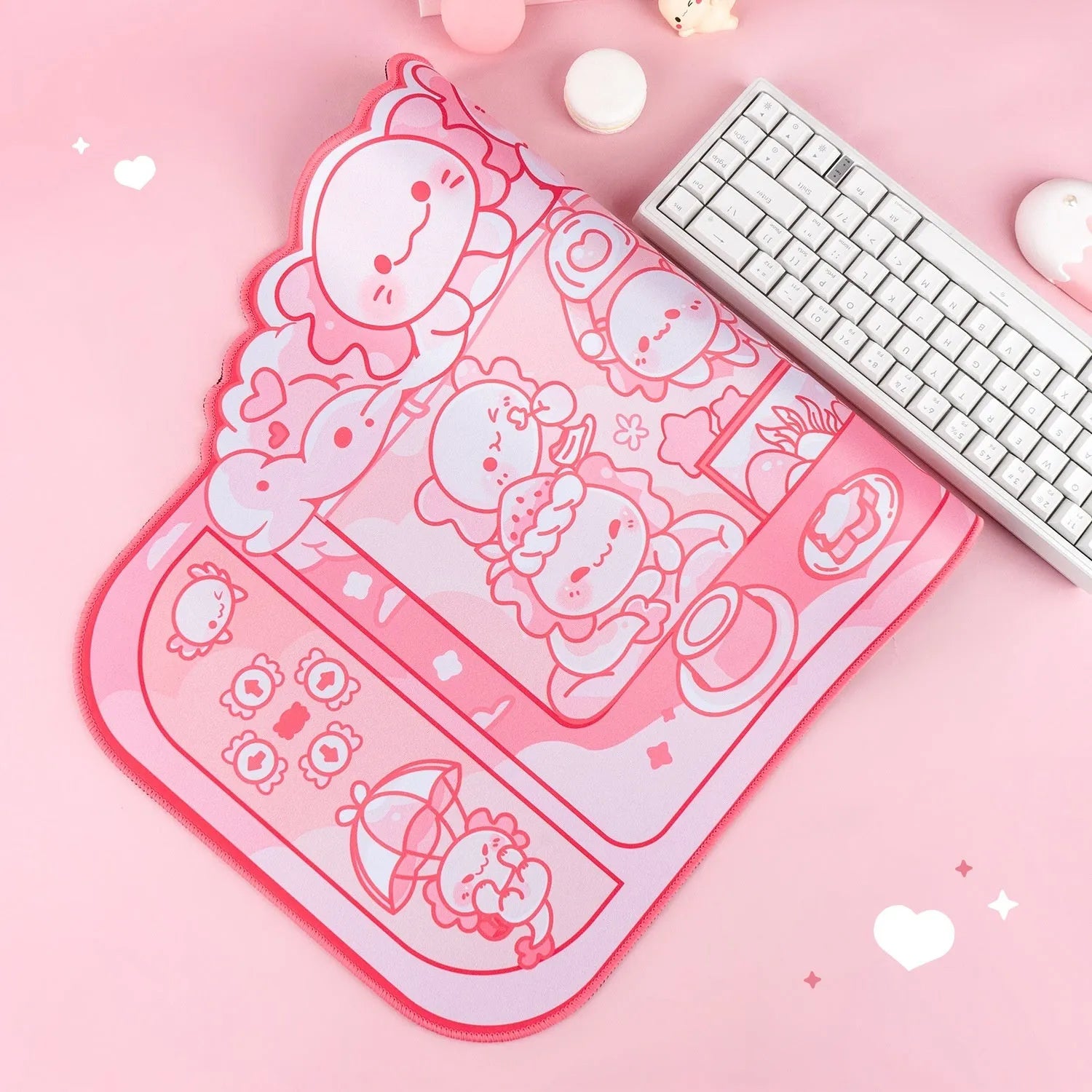 Hexagonal dragon crane machine large mouse pad with cartoon anime design measuring 75 by 40cm