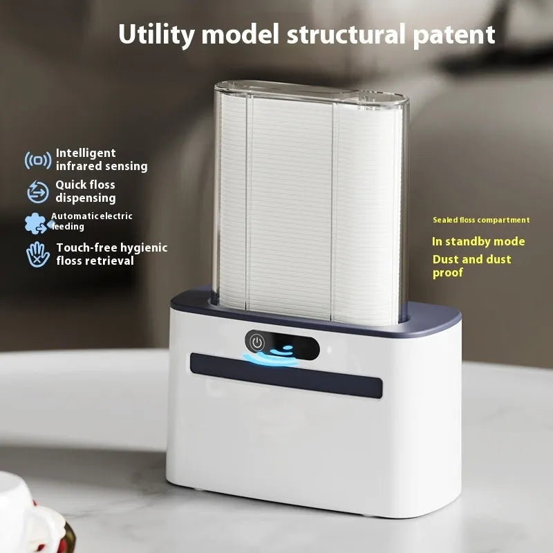 Intelligent induction dental floss box with automatic electric pop-up mechanism in dark grey, light grey and gold colour options