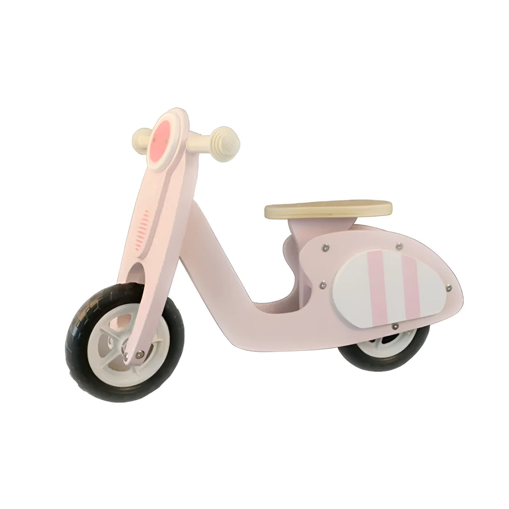 Pink wooden balance scooter with 10-inch wheel for toddlers and children aged 1-6 years