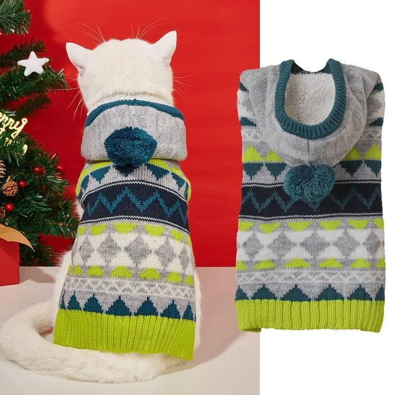 Diamond pattern acrylic pet sweater for dogs and cats in blue colour