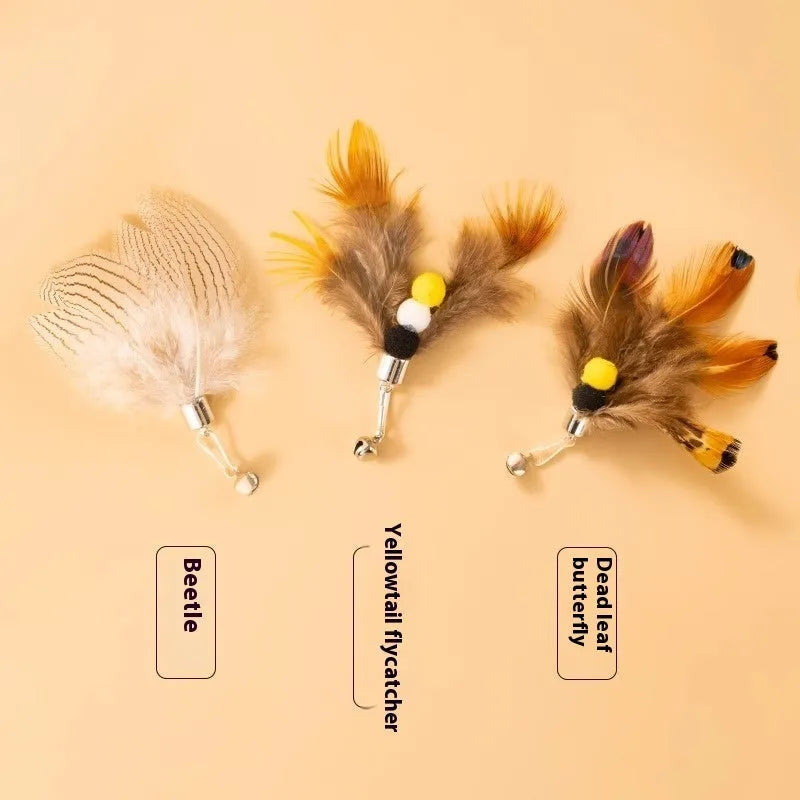 Three steel wire cat toy replacement heads with insect designs for teaser wands