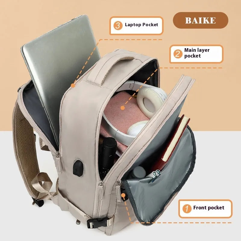 Women's large capacity oxford cloth luggage backpack with curved shoulder straps in light gray colour