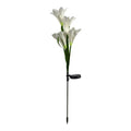 Solar-powered flower-shaped garden lantern with IP65 waterproof rating for outdoor use.